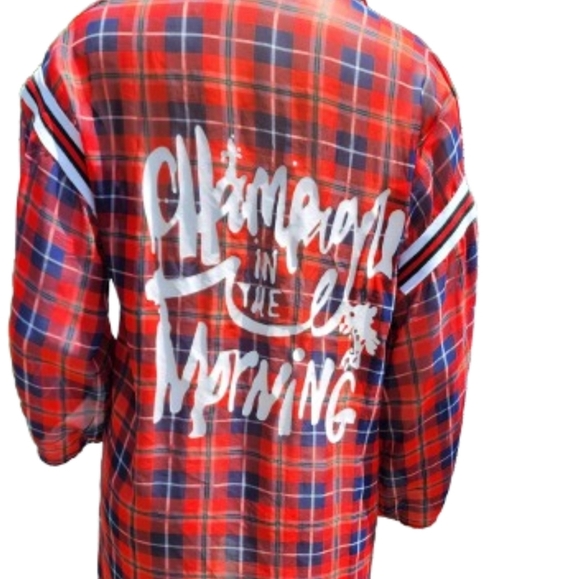 Oversized Sheer Plaid Graphic button down M-XXL..Likely vintage - Picture 2 of 13